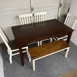 6-PC DINING SET (TABLE WITH EXTENSION LEAF, BENCH AND 4 WIDE SEAT CHAIRS)
