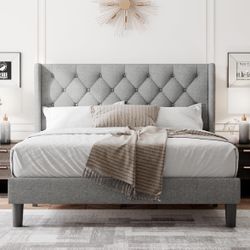 New Gray Queen Size Bed Frame $175 Or $350 With Nice Queen Mattress Included