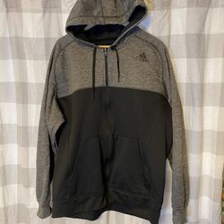 Adidas Climawarm Hoodie Mens XL Black Gray Full Zip Fleece Sweatshirt Logo
