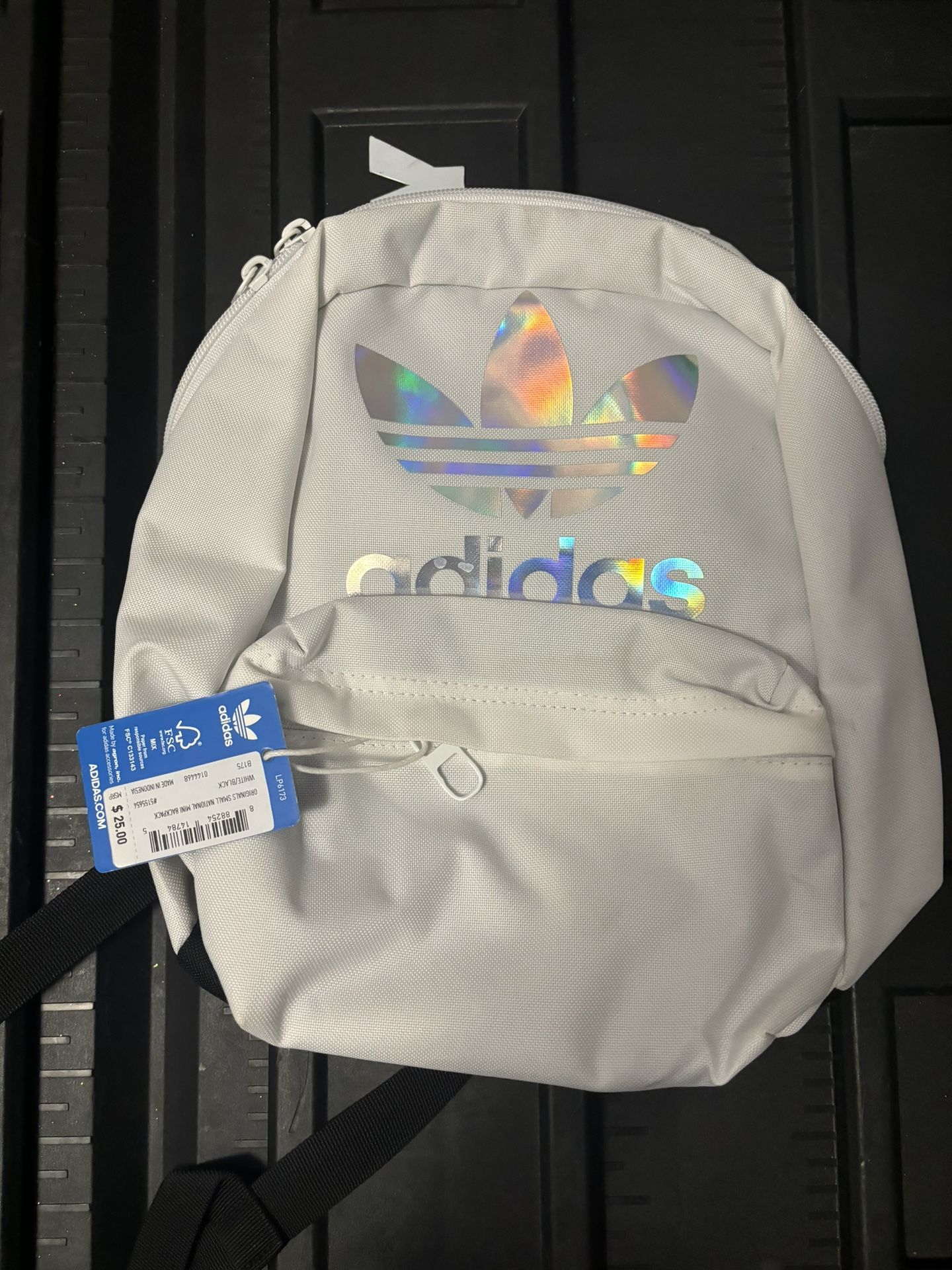 Adidas Originals Small Mini Backpack White Black With Silver Trefoil