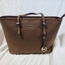 Michael Kors Leather Luggage Jet Set Travel MD TZ Tote Satchel Purse