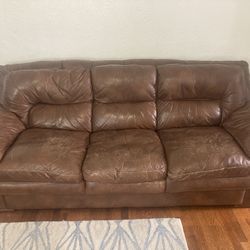 Brown Leather Couch & Oversized Chair w / Ottoman