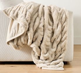 Pottery Barn - Oversized Weighted Faux Fur Ruched Throw Blanket