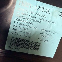 Infiniti G35 Inner fender Splash Guards