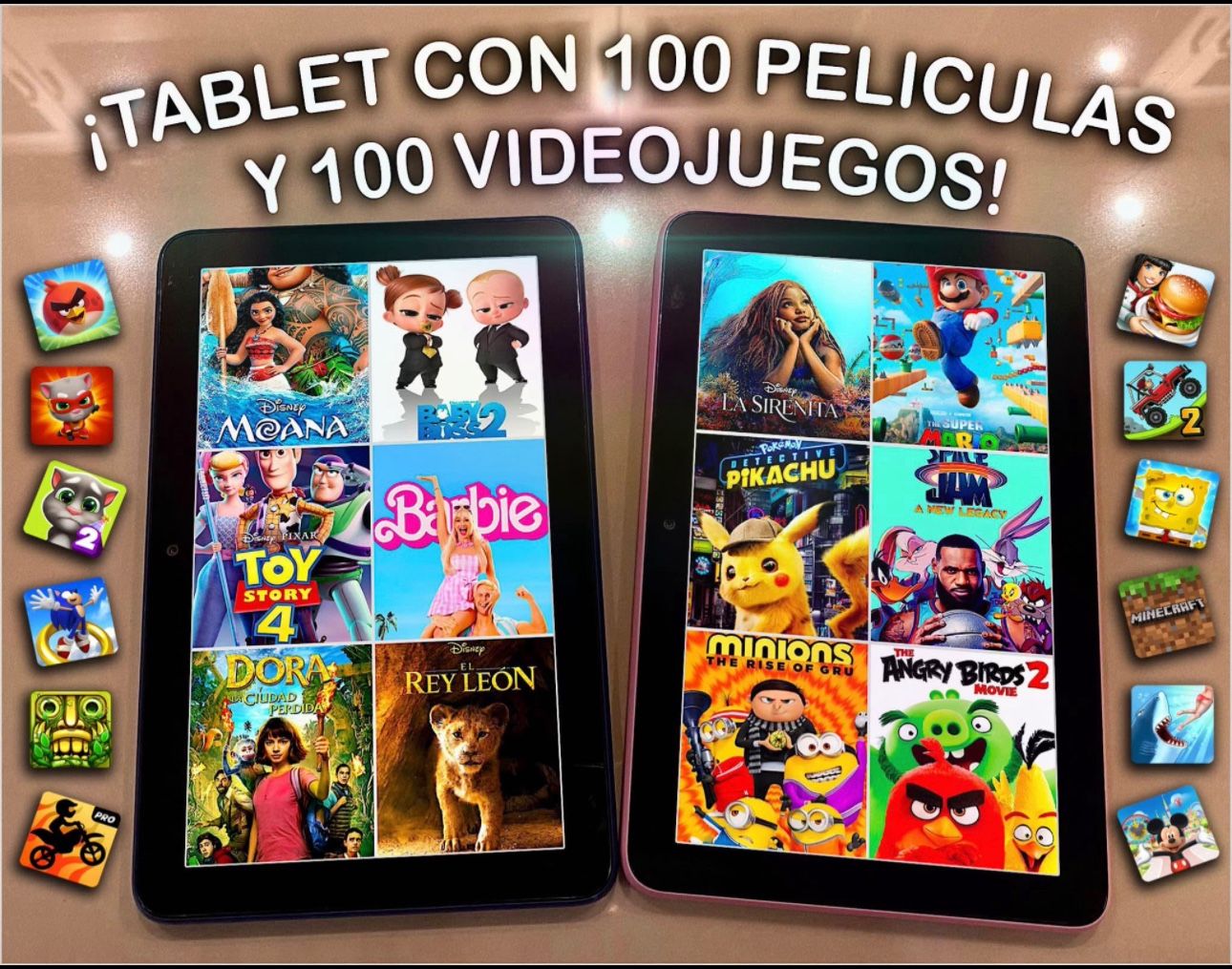 TABLET PARA NIÑOS Y NIÑAS 8 PULGADAS HD CON 100PELÍCULAS Y 100VIDEOJUEGOS ✨NUEVA✨ >>$99<<