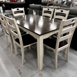 Cream/Brown  7 PC Table Chairs Set Kitchen Table Set Brand New 