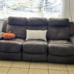 Brown Suede Couch With Recliners 