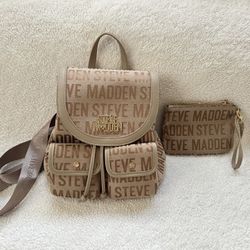 Steve Madden Beige Backpack And Wristlet