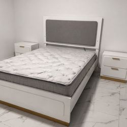 Brand New Queen Bed With Led Lights, Queen Mattress and 2 Nightstands - Camaa Queen con Colchón y Mesas de Noche Nuevo a Estrenar … Fast 🚚