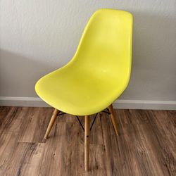 MCM Eames Style Molded Plastic Dining Chair - Neon Yellow Lime Green Chartreuse - Bright Color