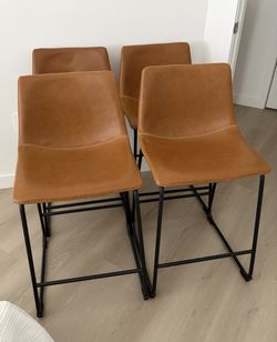 Modern Counter Height Low Back Faux Leather Upholstered Bar Stool with Black Metal Frame- Set of 4