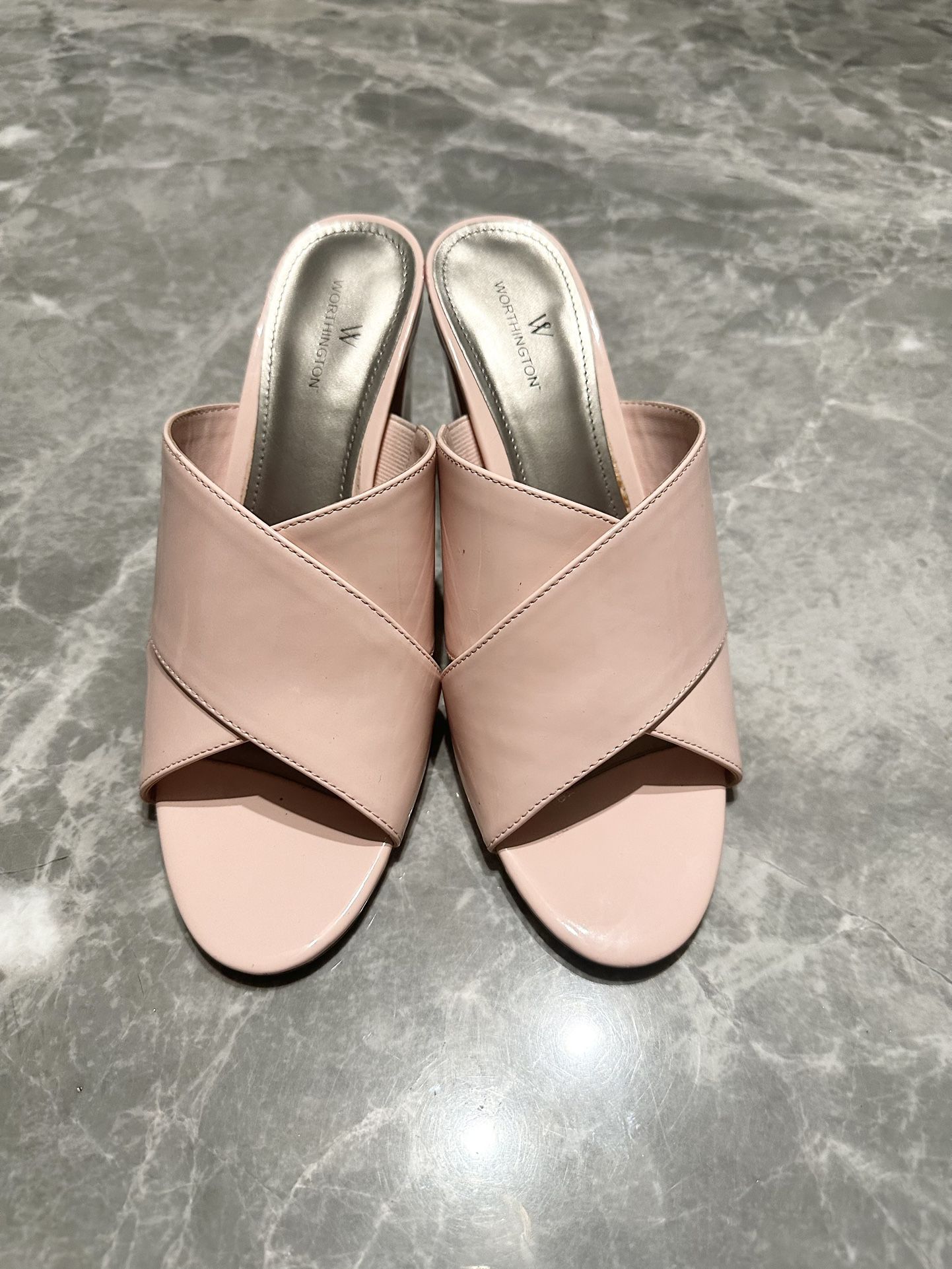 Worthington Powder Pink Women's 9 Patent Leather Strappy Slip-on Dressy Heels