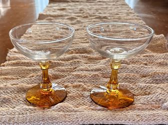 Coupe Glasses with Amber Stem, Set of 2