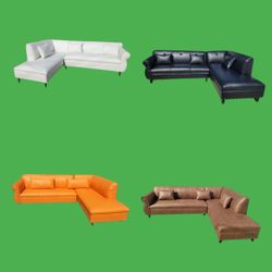Brand NEW  9x7ft And 7X9FT SECTIONAL CHAISE Lounge Sofas,  Black LEATHER. Custom Made Available 