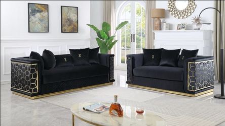 BLACK VELVET SOFA AND LOVESEAT