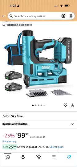 SEESII 18 Gauge Cordless Brad Nailer and Stapler Gun for Drywall, 20V 2-in-1 Electric Nail Gun with 2 Batteries, 1000pcs Nails & Staples, Adjustable D
