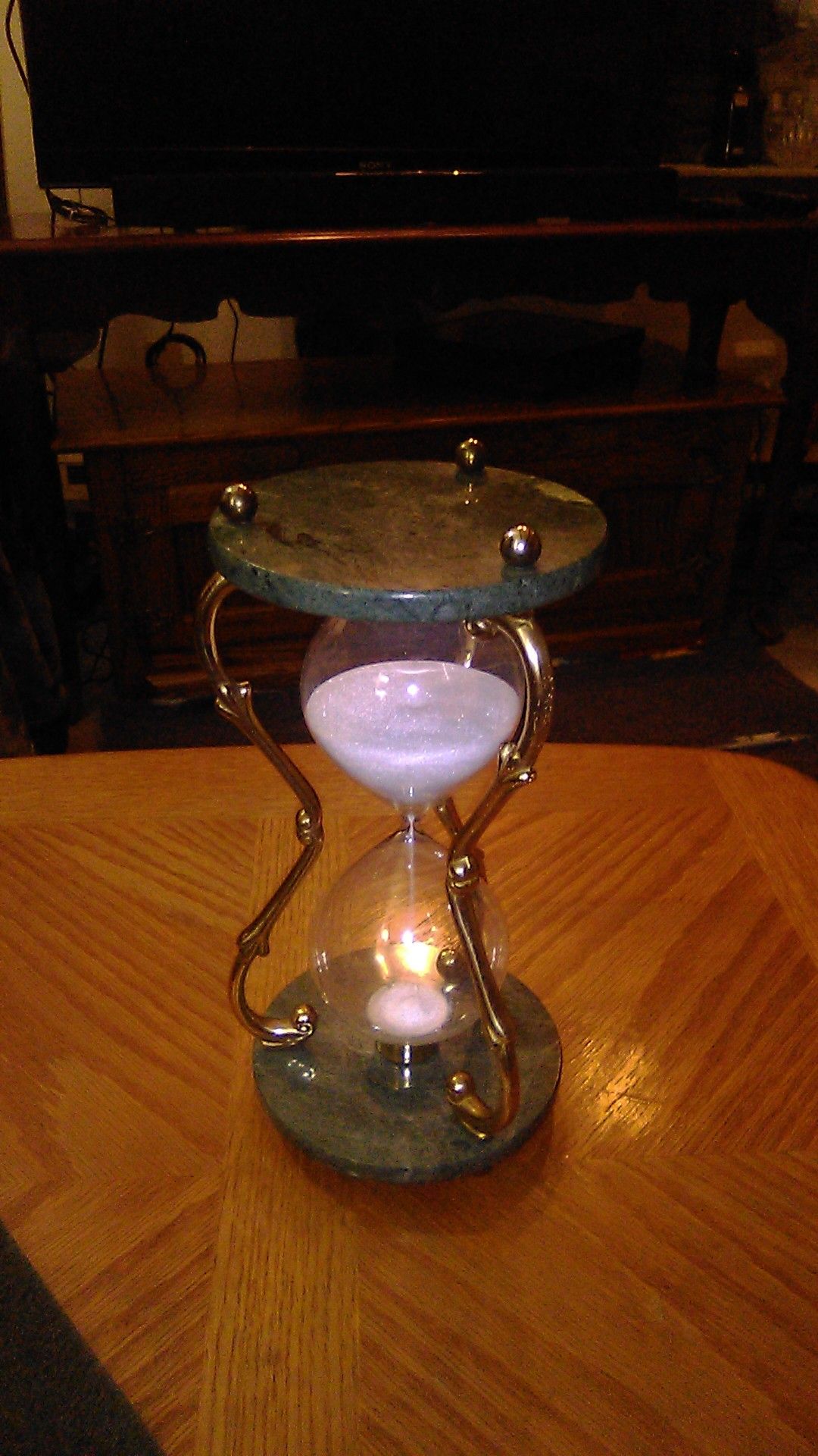Polished Brass Marble & Glass Hourglass