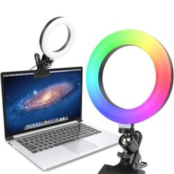 Video Conference Lighting Set Selfie Ring Light with Clamp - 6" Webcam Light with 3 White Light & RGB Modes, LED PC/Laptop Light for Remote Work