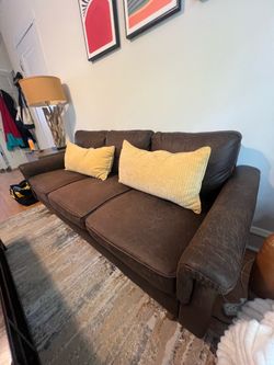 Upholstered Sofa Mid Century Modern Faux Leather Couch