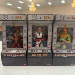 wwe elite street fighter complete set the rock ultimate warrior rey mysterio wrestling figure wrestling toys 