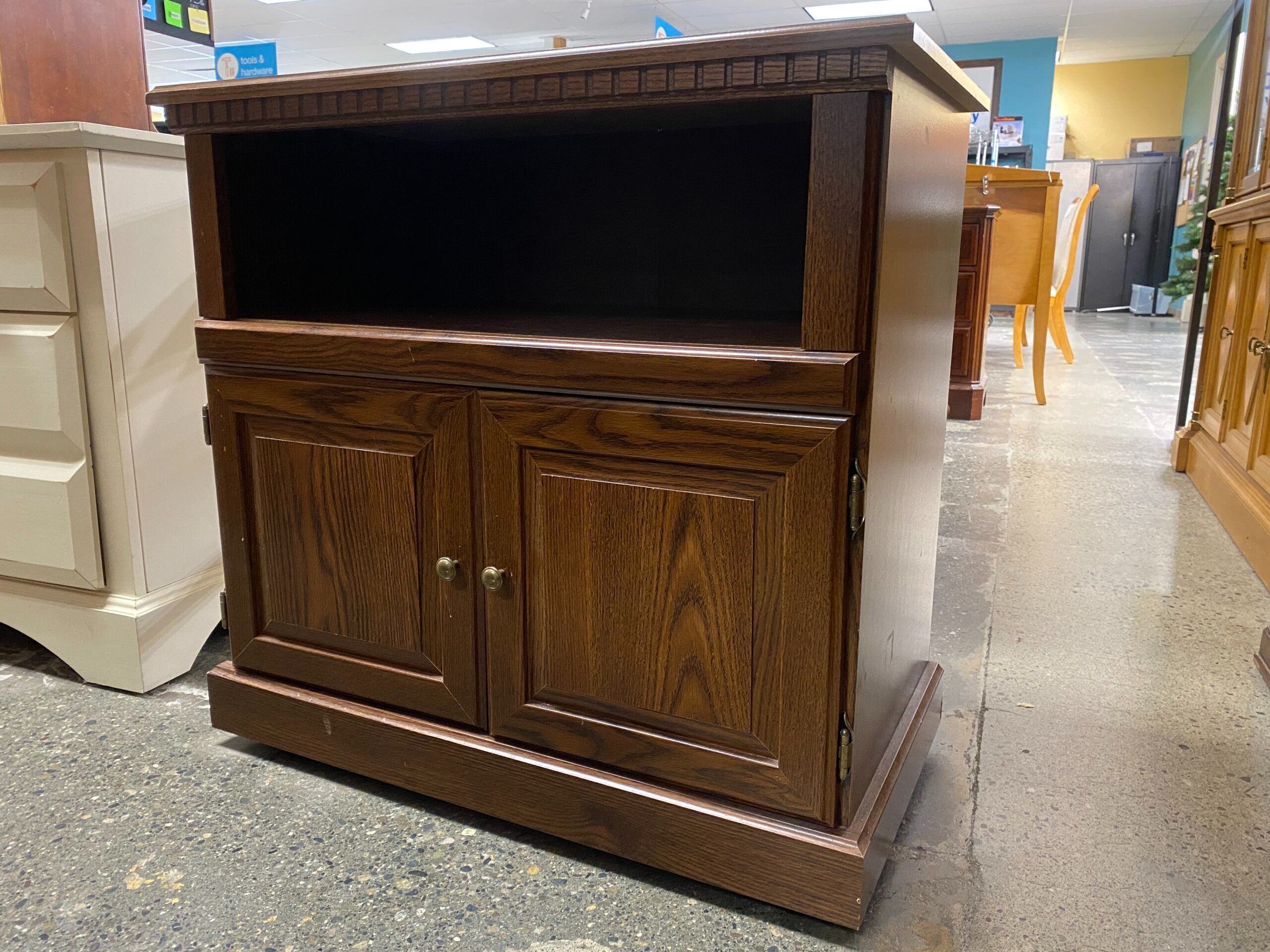 Brown Rolling 2 Door Cabinet w/ Shelf