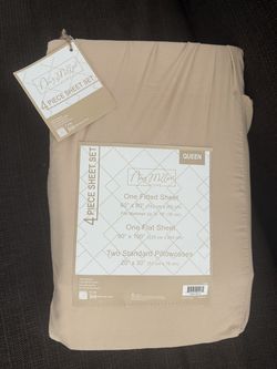 Amy Miller home Queen bed sheets pillow case set tan brand new