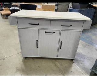 Assembled New 51" Kitchen Island w/ Till Out Trash Can Cabinet Rolling Kitchen Cart w/ Drop Leaf