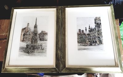 Paul Geissler Original Signed Nuremburg and Munchen Germany Colored Etching (2)