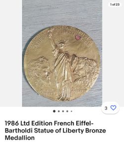Eiffel Statue Of Liberty Bronze Medallion