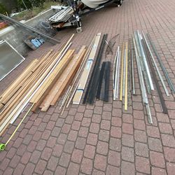 Variety of knot free old growth pine, 5 1/2 inch baseboard by 12 foot aluminum trim half inch copper pipe Z bar moldings take it all for $125 or selec