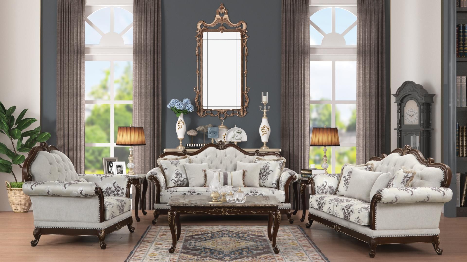 NEW 3 PCS TRADITIONAL LIVING ROOM SET . TABLES SOLD SEPARATELY