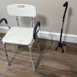 Shower Chair, Cane , Walker, Bedside Commode And Food Try 