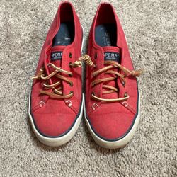 Sperry Red Canvas Boat Shoes Size 7.5 Women 