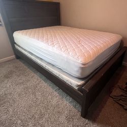 Wood Bed Frame and Mattress 