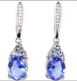 925 Sterling Silver Tanzanite dangle Drop Earrings