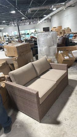 ❤️‍🔥 Patiorama 2 Piece Outdoor Wicker Loveseat, Brown PE Rattan, Beige$130