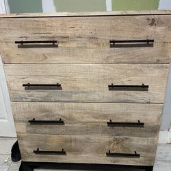 Chest of drawers; two nightstands; oversized mirror