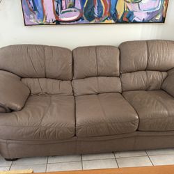 FREE Leather Couch - Large, Taupe, Overstuffed