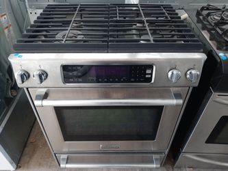 KitchenAid stainless steel 4-burner dual-fuel slide-in range - Free delivery