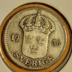 🇸🇪🇸🇪 1938 Sweden 25 Ore Silver Coin