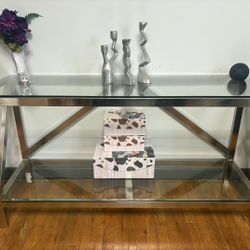Modern Glass Console Table Chrome Metal Entryway Sofa Table