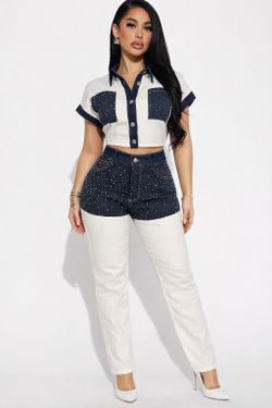 Blue rhinestone denim set (xLarge-3x large)
