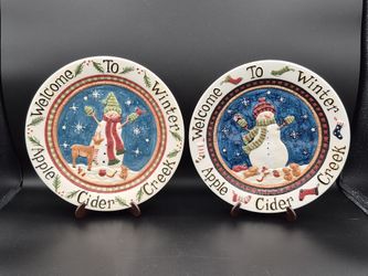 Set Of 2 Brother Sister Studio Welcome To Winter Plates, 9.25"