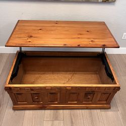 Solid Wood Lift Top Trunk Chest Coffee Table On Wheels
