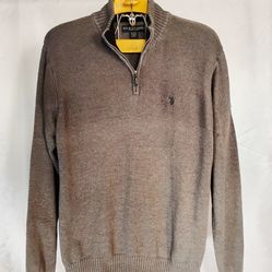 U.S. Polo Assn Quarter Zip Sweater Men XL Gray Sherpa Lined Knit Pullover

