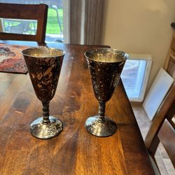 Vintage Set Of 2 Goblets Made In Spain Silver Plate