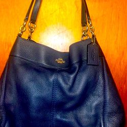 Coach Lexy Pebbled Navy Blue Leather Shoulder Bag