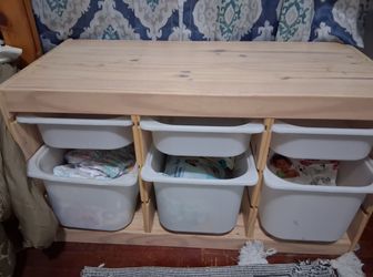 Kids TROFAST
Storage combination with boxes, light white stained pine.