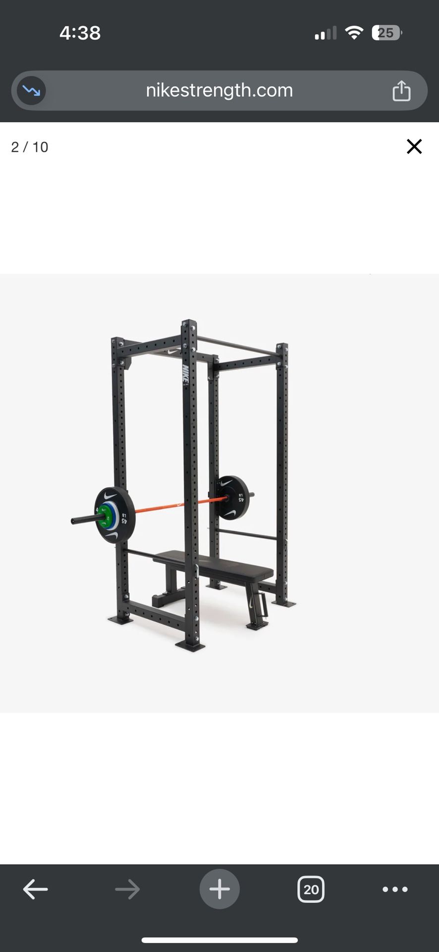 Nike Squat Rack, flat Bench, Nike barbell, & Nike 160 Lb Olympic Bumper Plate Set 