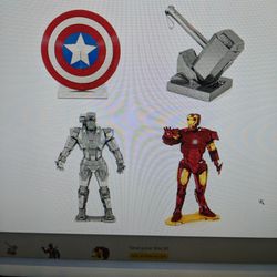 Fascination Metal Earth 3D Metal Model Kits Marvel Bundle - Iron Man - War Machine - Thor's Hammer - Captain America Shield - New 